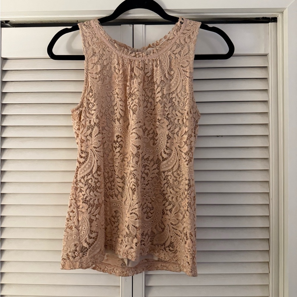Ann Taylor Loft Elegant Lace Sleeveless Top Pink / Beige XS